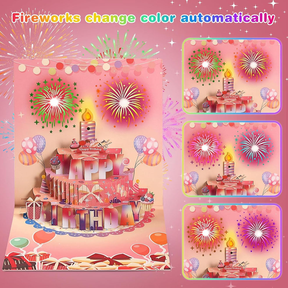 🎁Last Day Special 49% OFF-Fireworks Pop Up Cake Light and Music Happy Birthday Card Gift