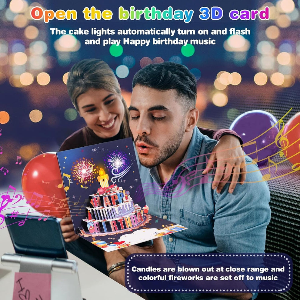 🎁Last Day Special 49% OFF-Fireworks Pop Up Cake Light and Music Happy Birthday Card Gift