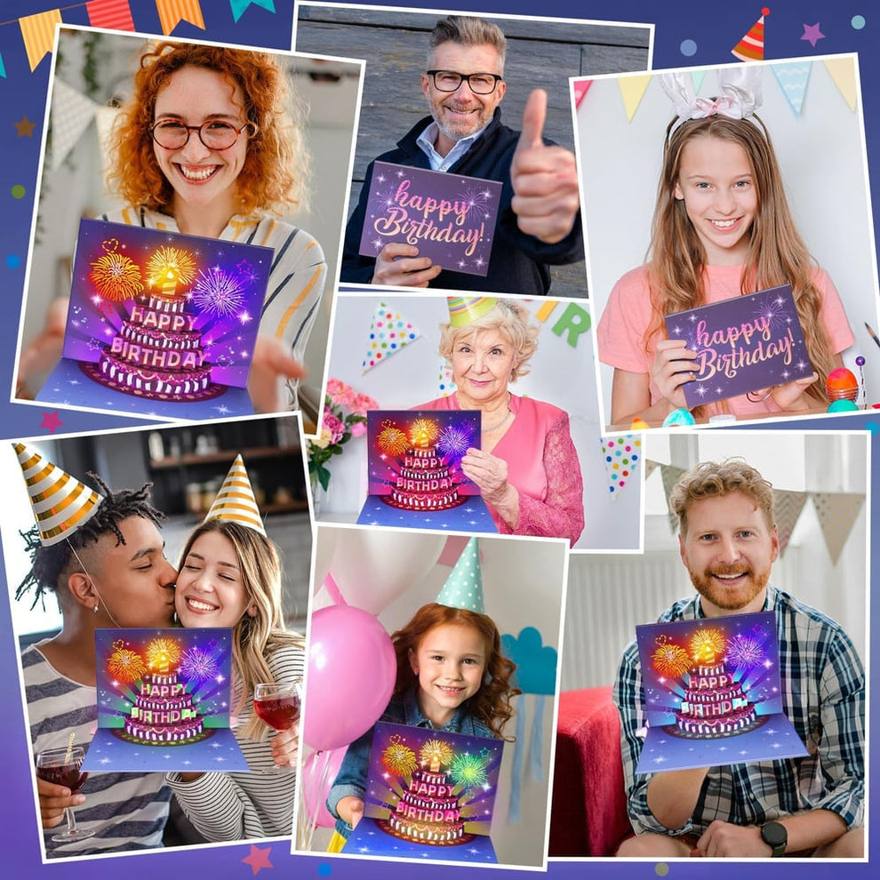 🎁Last Day Special 49% OFF-Fireworks Pop Up Cake Light and Music Happy Birthday Card Gift