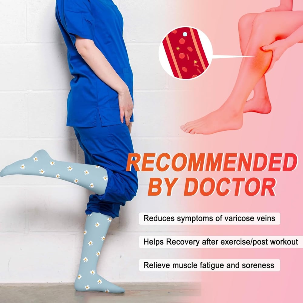 🧦6 Pairs 15-20mmHg Graduated Support Knee High Socks