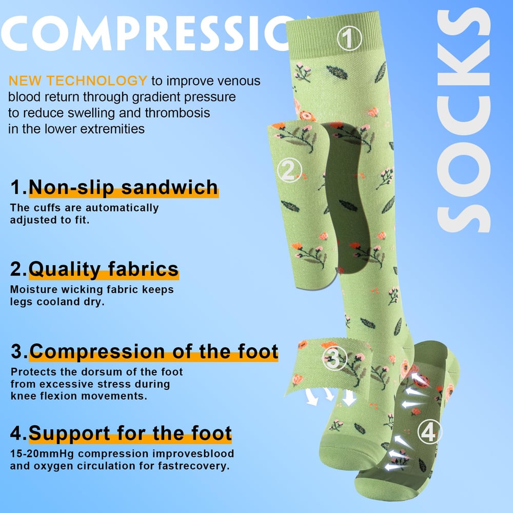 🧦6 Pairs 15-20mmHg Graduated Support Knee High Socks