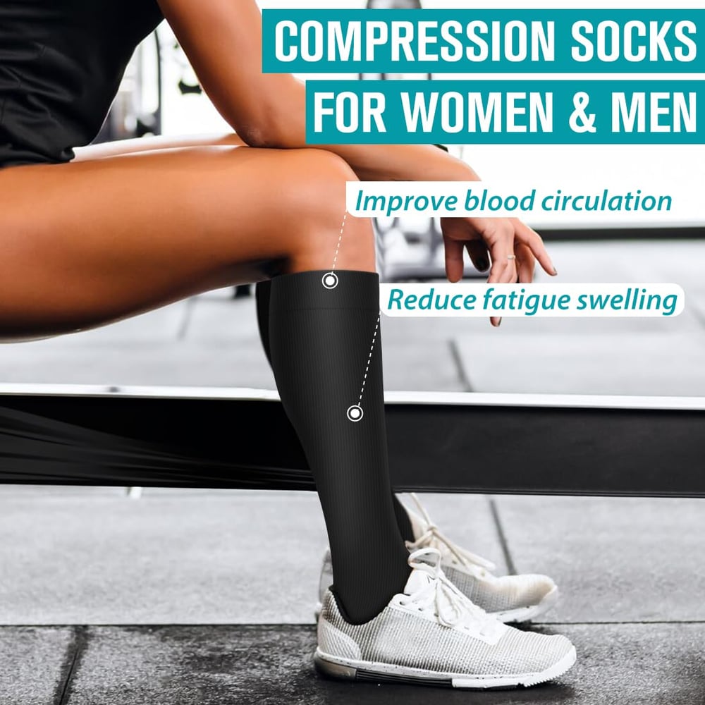 🧦6 Pairs 15-20mmHg Graduated Support Knee High Socks