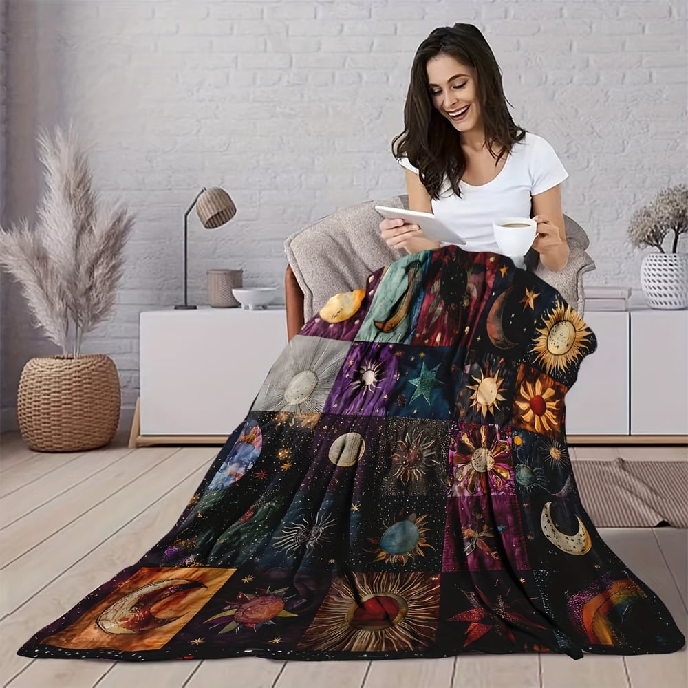 🔥Save 49% on Hot Winter Sale-Bohemian Sun and Moon Flannel Blanket