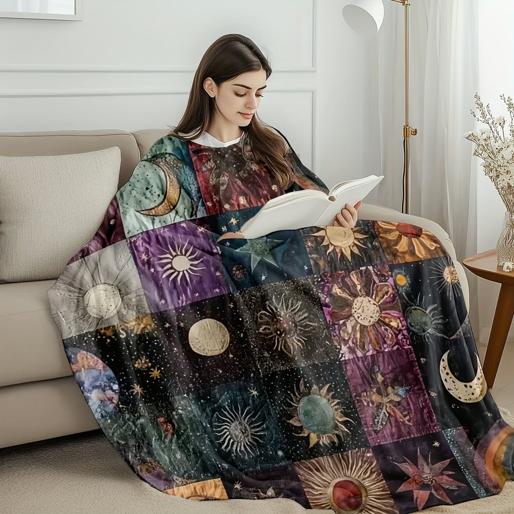 🔥Save 49% on Hot Winter Sale-Bohemian Sun and Moon Flannel Blanket