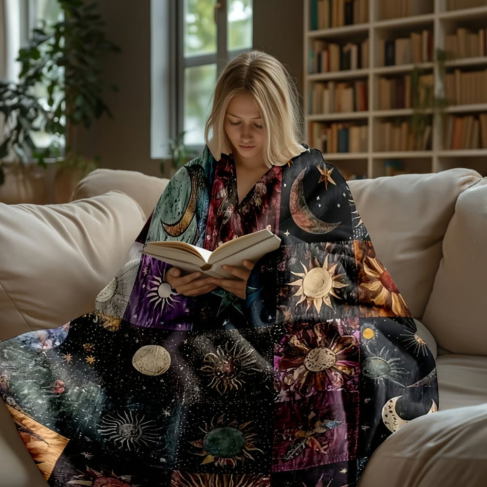 🔥Save 49% on Hot Winter Sale-Bohemian Sun and Moon Flannel Blanket