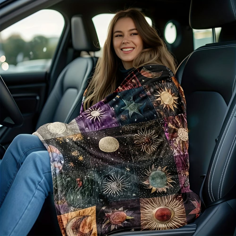 🔥Save 49% on Hot Winter Sale-Bohemian Sun and Moon Flannel Blanket