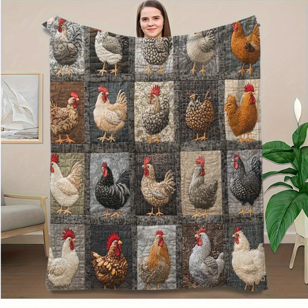 🔥Save 49% on Hot Winter Sale-Vintage Rooster Plaid Print Blanket