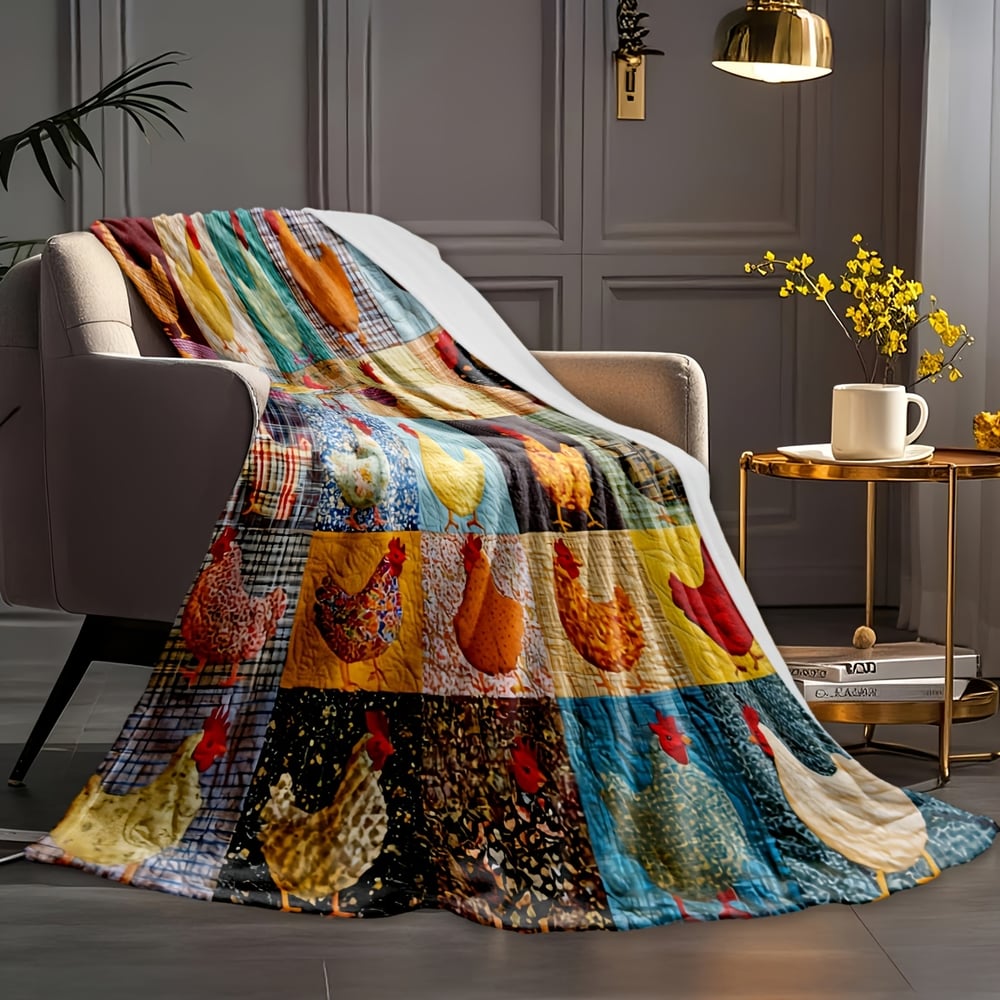 🔥Save 49% on Hot Winter Sale-Vintage Rooster Plaid Print Blanket