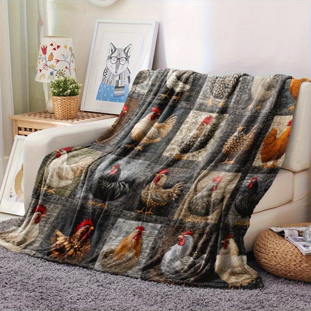 🔥Save 49% on Hot Winter Sale-Vintage Rooster Plaid Print Blanket