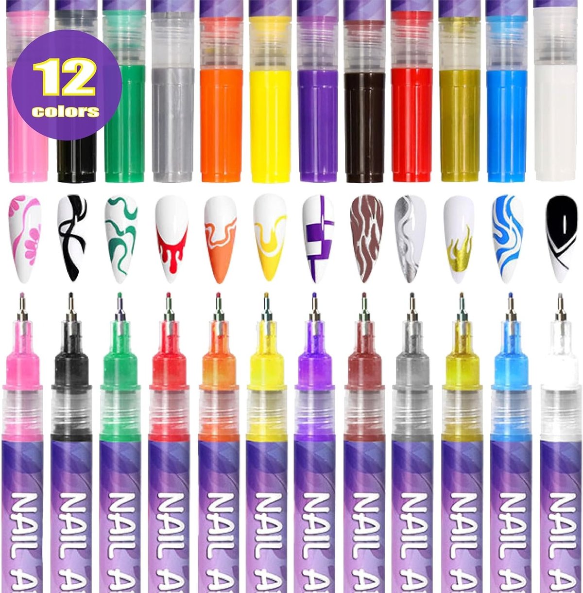 🎨SELLING FAST! ⚡ 50K+ SOLD -12 Colors Nail Art Pens Set
