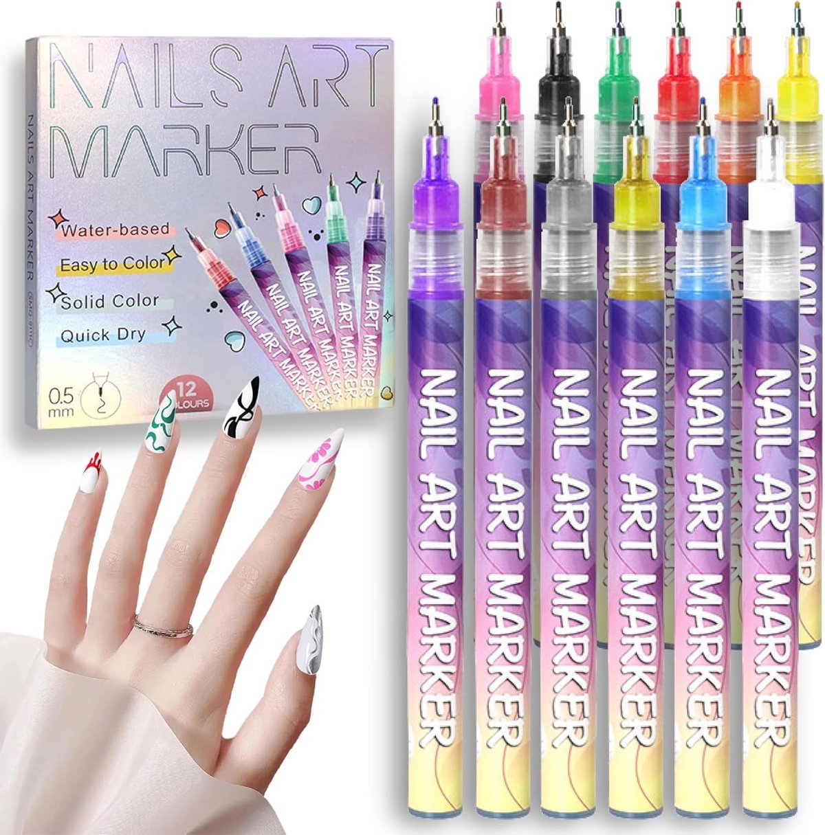 🎨SELLING FAST! ⚡ 50K+ SOLD -12 Colors Nail Art Pens Set