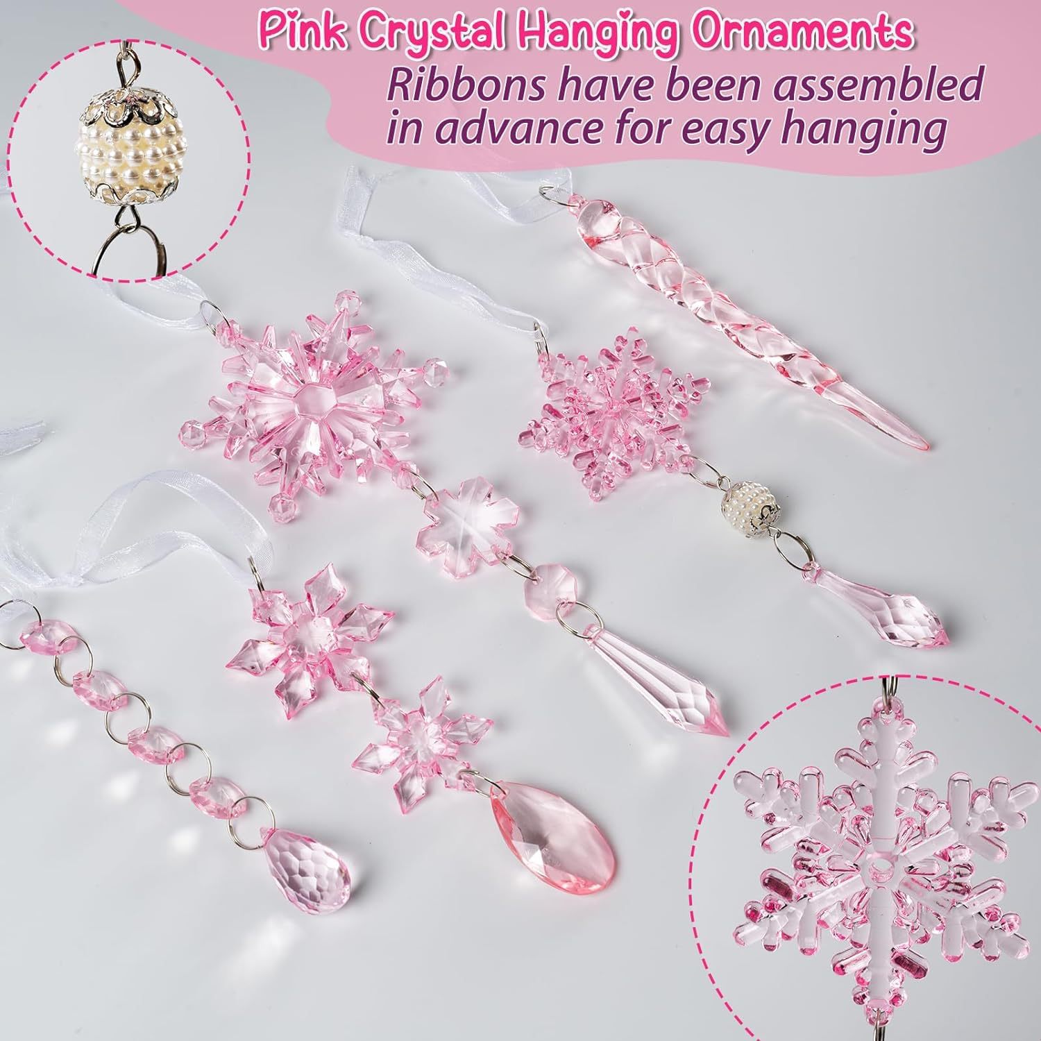 Set of 18 pcs Hanging Acrylic Snowflake Icicle Ornaments with Drop Pendants
