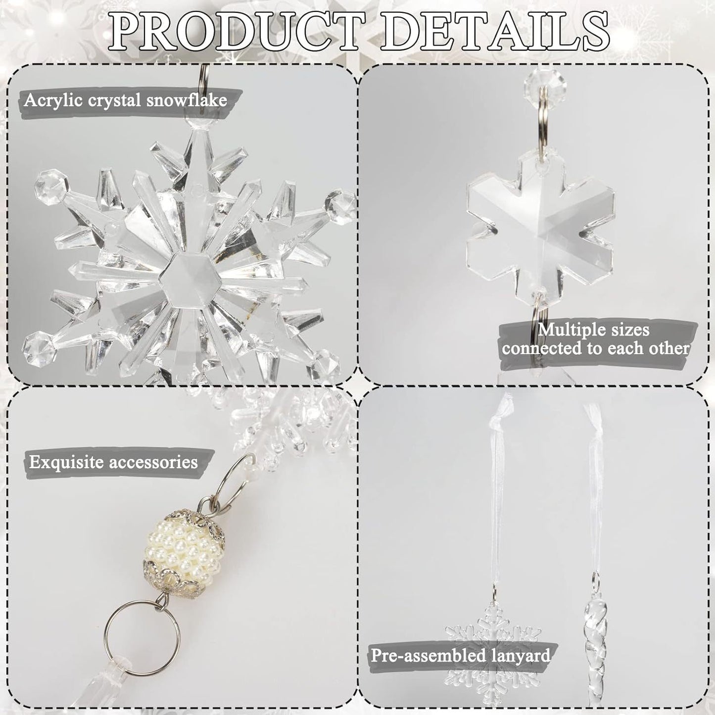 Set of 18 pcs Hanging Acrylic Snowflake Icicle Ornaments with Drop Pendants