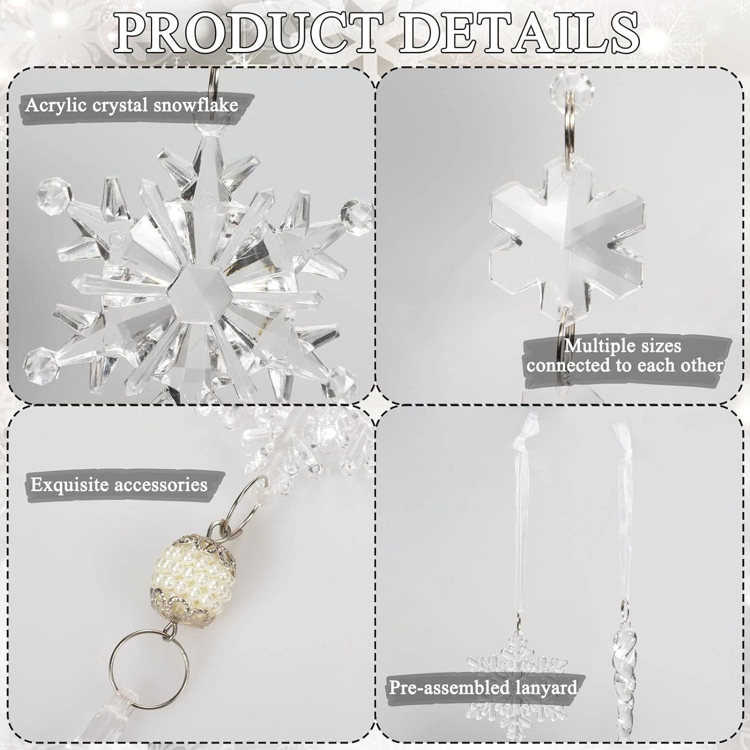 Set of 18 pcs Hanging Acrylic Snowflake Icicle Ornaments with Drop Pendants