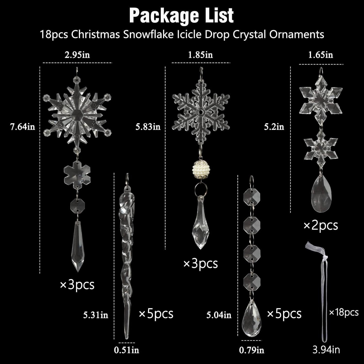 Set of 18 pcs Hanging Acrylic Snowflake Icicle Ornaments with Drop Pendants