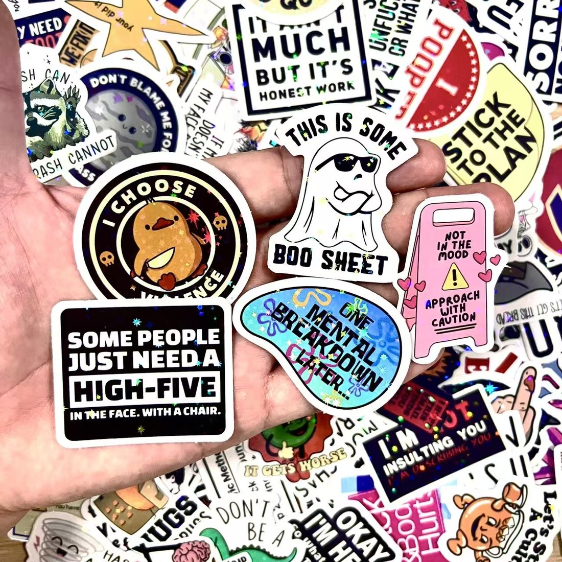 130 holographic cartoon funny stickers😂✨ Waterproof, Vibrant & Perfect for Every Surface! 💧🎉