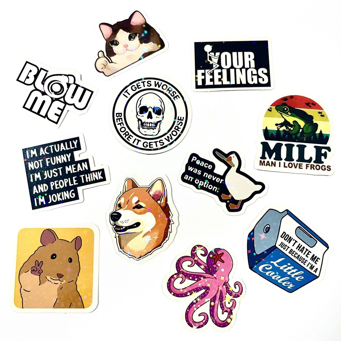 130 holographic cartoon funny stickers😂✨ Waterproof, Vibrant & Perfect for Every Surface! 💧🎉