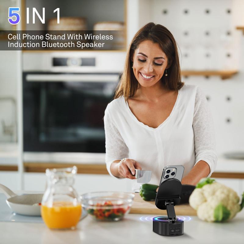 🎄2025 Christmas Sale🏆5-in-1 Wireless Charging Stand Speaker (With Inductive Speaker/Mobile Power Supply/Ambient Lights)