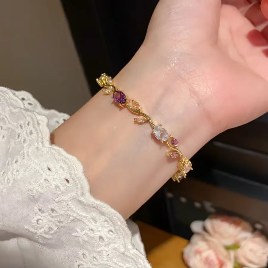 Last Day 50%OFF ✨🌷Tulip Vine 18K Gold Crystal Bracelet