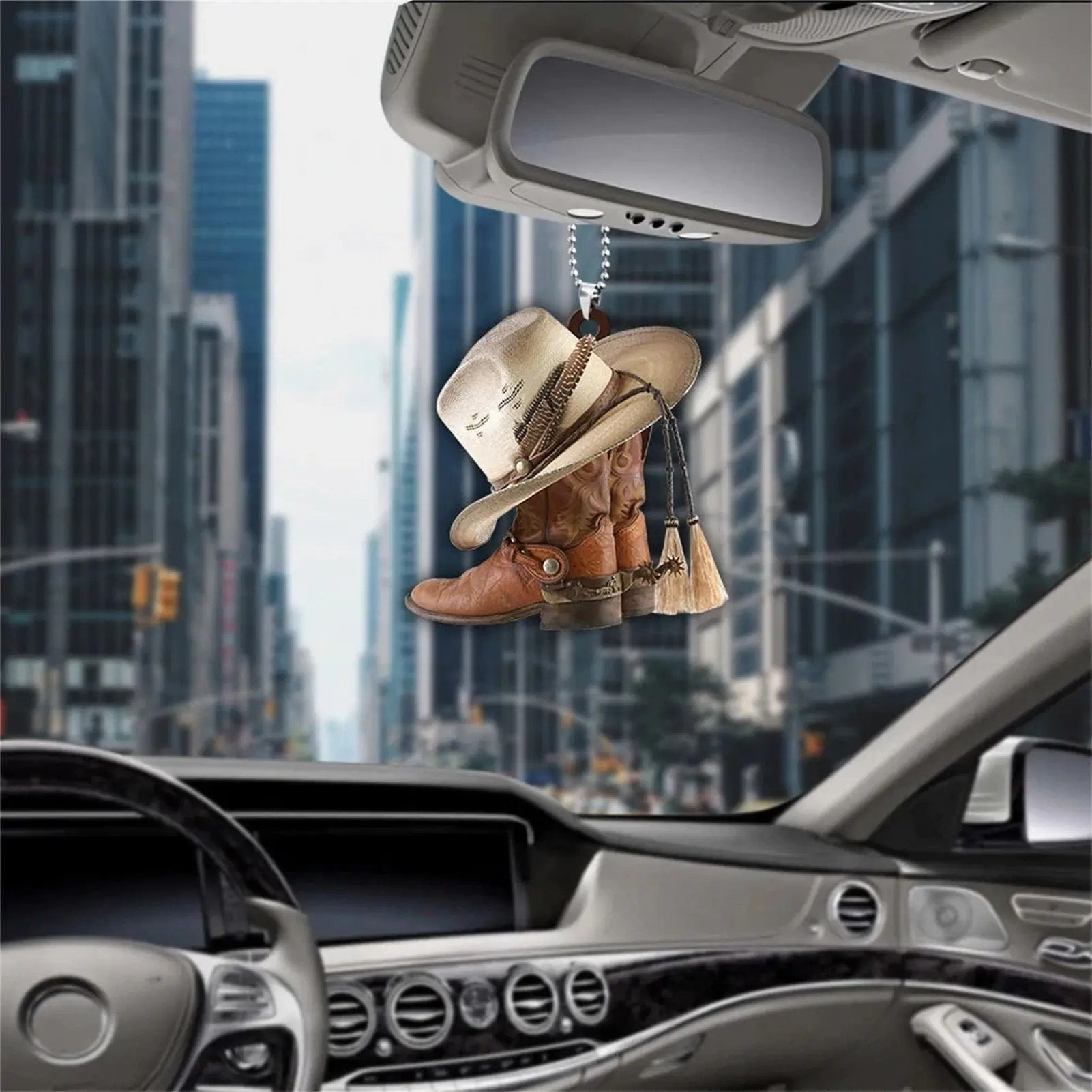 🎄Christmas Sales 49% OFF🎁Personalized Boots And Hat Cowboy Flat Acrylic Car Ornament
