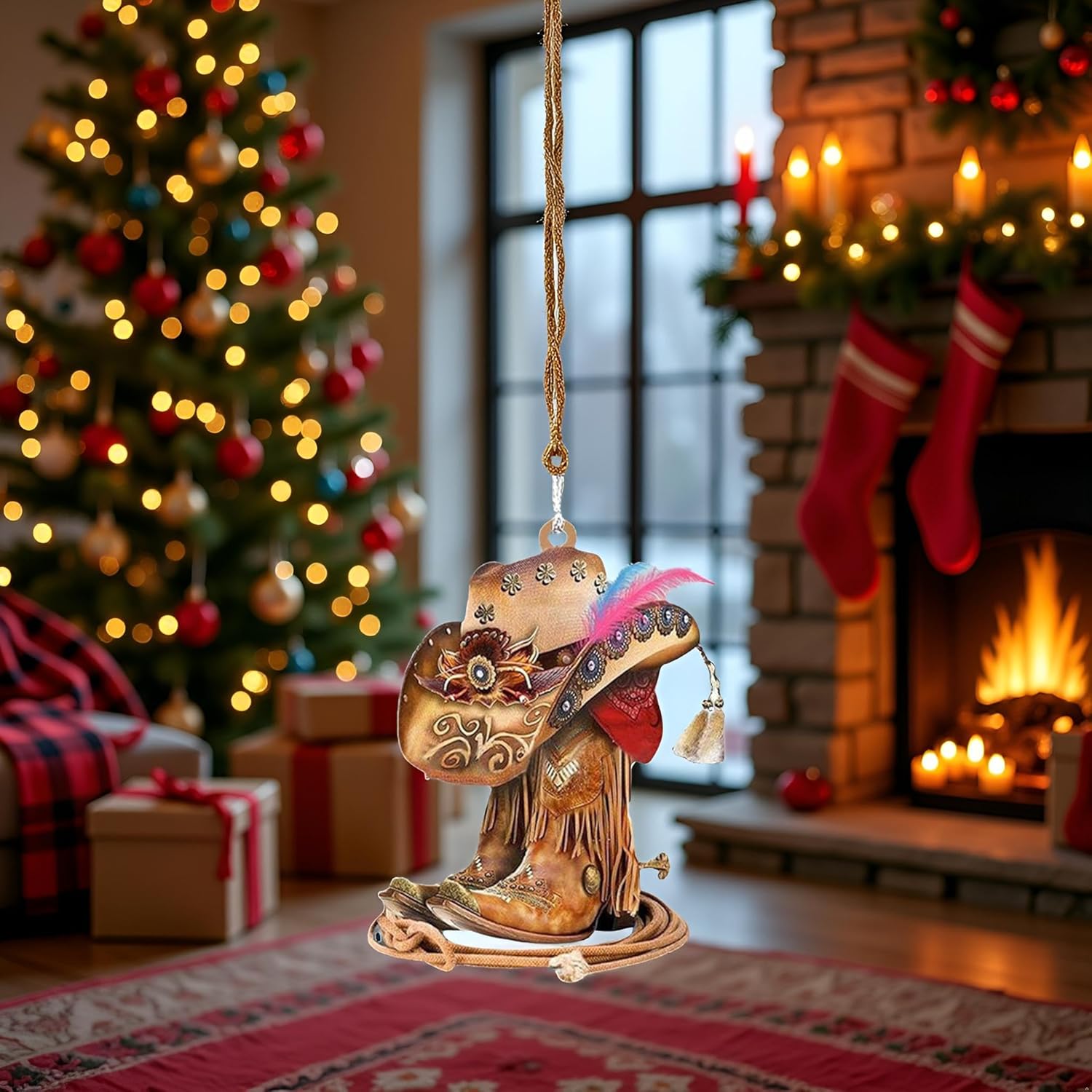 🎄Christmas Sales 49% OFF🎁Personalized Boots And Hat Cowboy Flat Acrylic Car Ornament