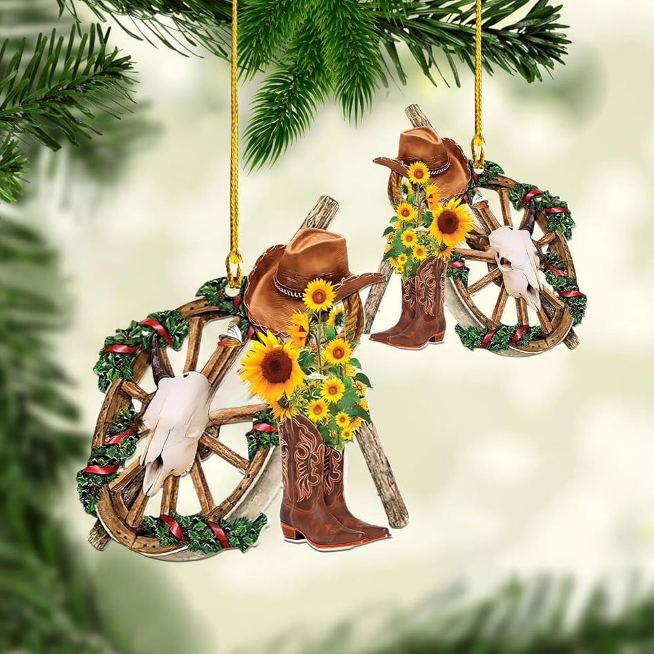 🎄Christmas Sales 49% OFF🎁Personalized Boots And Hat Cowboy Flat Acrylic Car Ornament