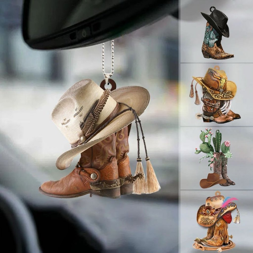 🎄Christmas Sales 49% OFF🎁Personalized Boots And Hat Cowboy Flat Acrylic Car Ornament