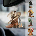 🎄Christmas Sales 49% OFF🎁Personalized Boots And Hat Cowboy Flat Acrylic Car Ornament