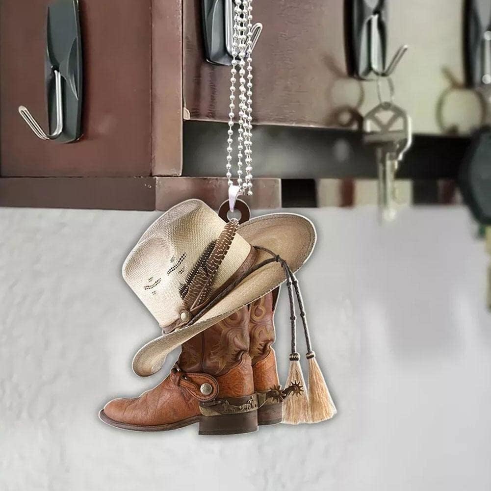 🎄Christmas Sales 49% OFF🎁Personalized Boots And Hat Cowboy Flat Acrylic Car Ornament
