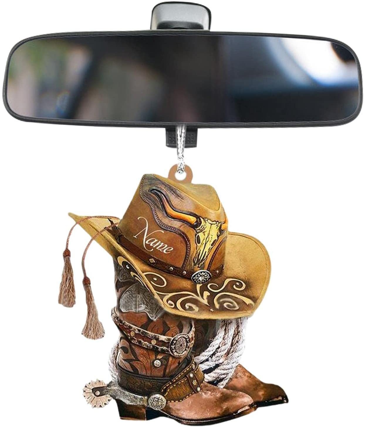🎄Christmas Sales 49% OFF🎁Personalized Boots And Hat Cowboy Flat Acrylic Car Ornament