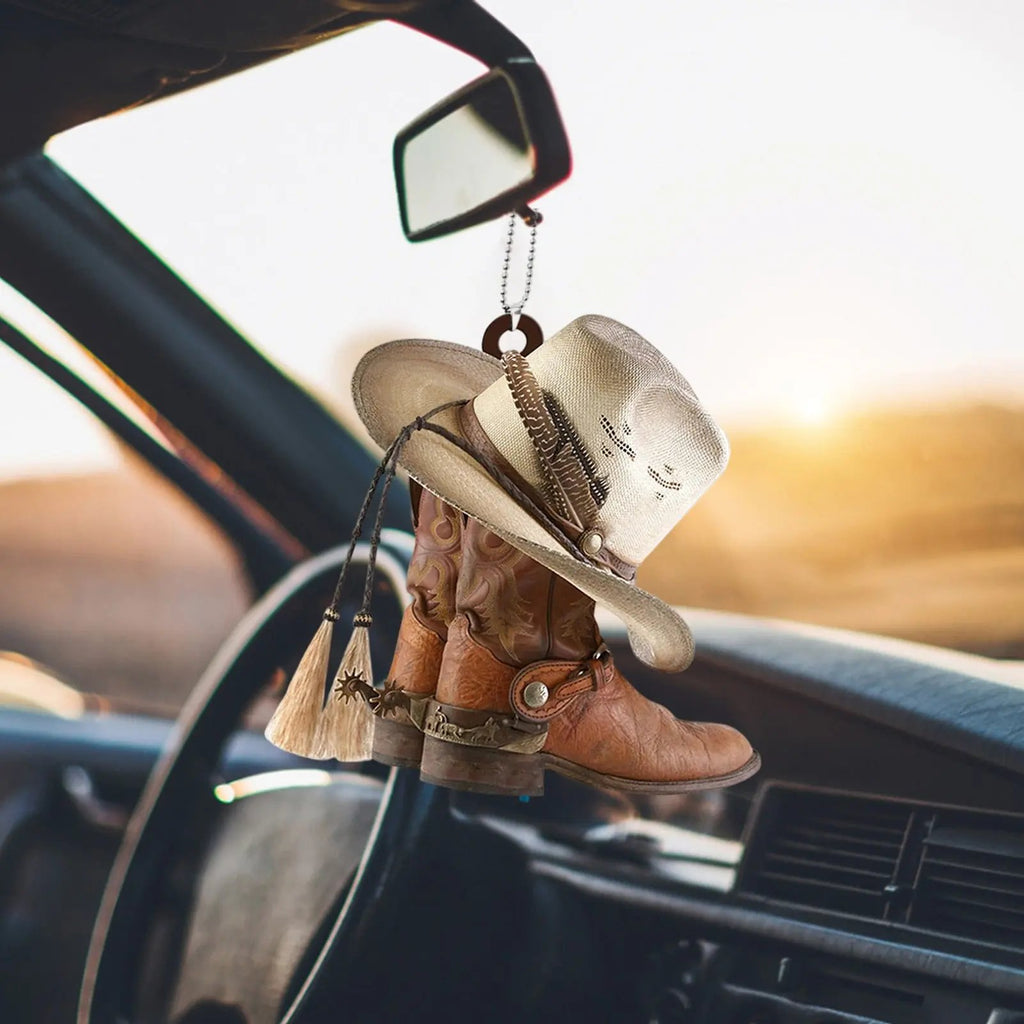 🎄Christmas Sales 49% OFF🎁Personalized Boots And Hat Cowboy Flat Acrylic Car Ornament