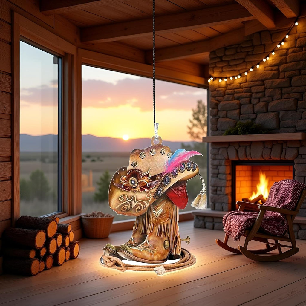 🎄Christmas Sales 49% OFF🎁Personalized Boots And Hat Cowboy Flat Acrylic Car Ornament