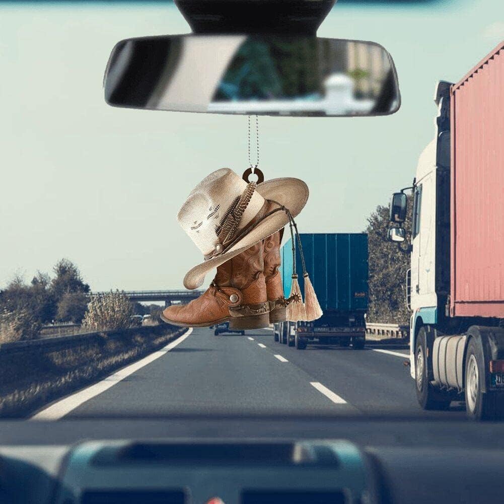 🎄Christmas Sales 49% OFF🎁Personalized Boots And Hat Cowboy Flat Acrylic Car Ornament