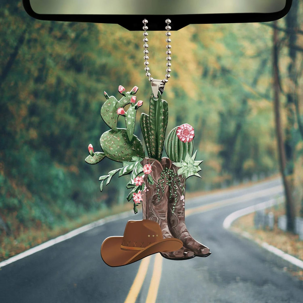 🎄Christmas Sales 49% OFF🎁Personalized Boots And Hat Cowboy Flat Acrylic Car Ornament