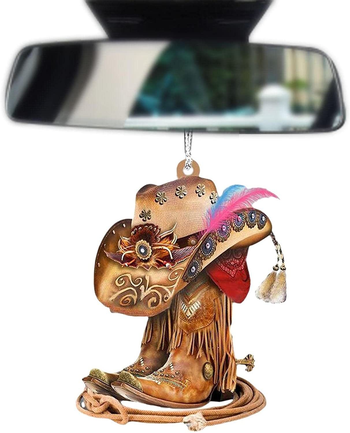 🎄Christmas Sales 49% OFF🎁Personalized Boots And Hat Cowboy Flat Acrylic Car Ornament