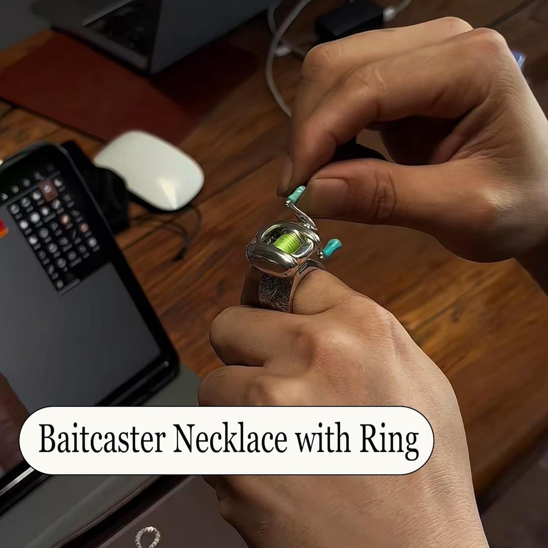 🎣 Baitcaster Reel Necklace& Ring  – For the True Fishing Enthusiast!