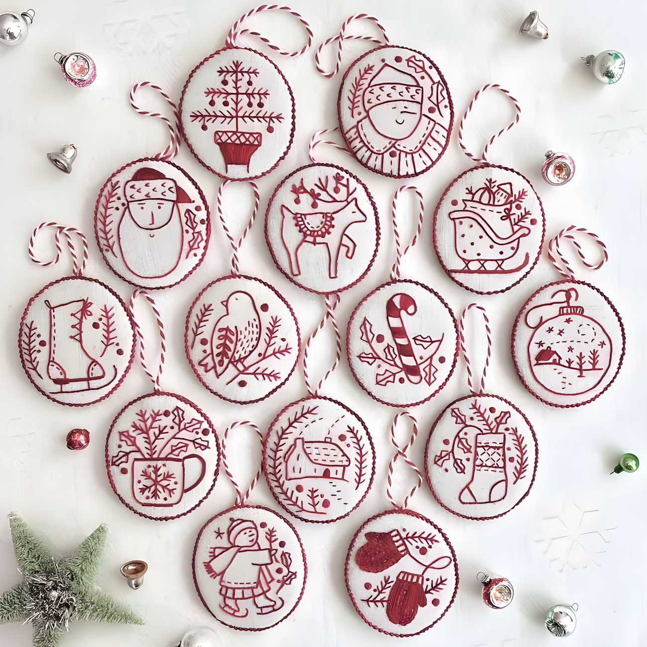 🔥Hand Red Embroidery Christmas Ornaments kit
