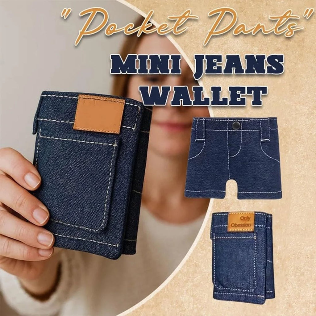 👖Pocket-sized mini denim wallet/card holder, portable