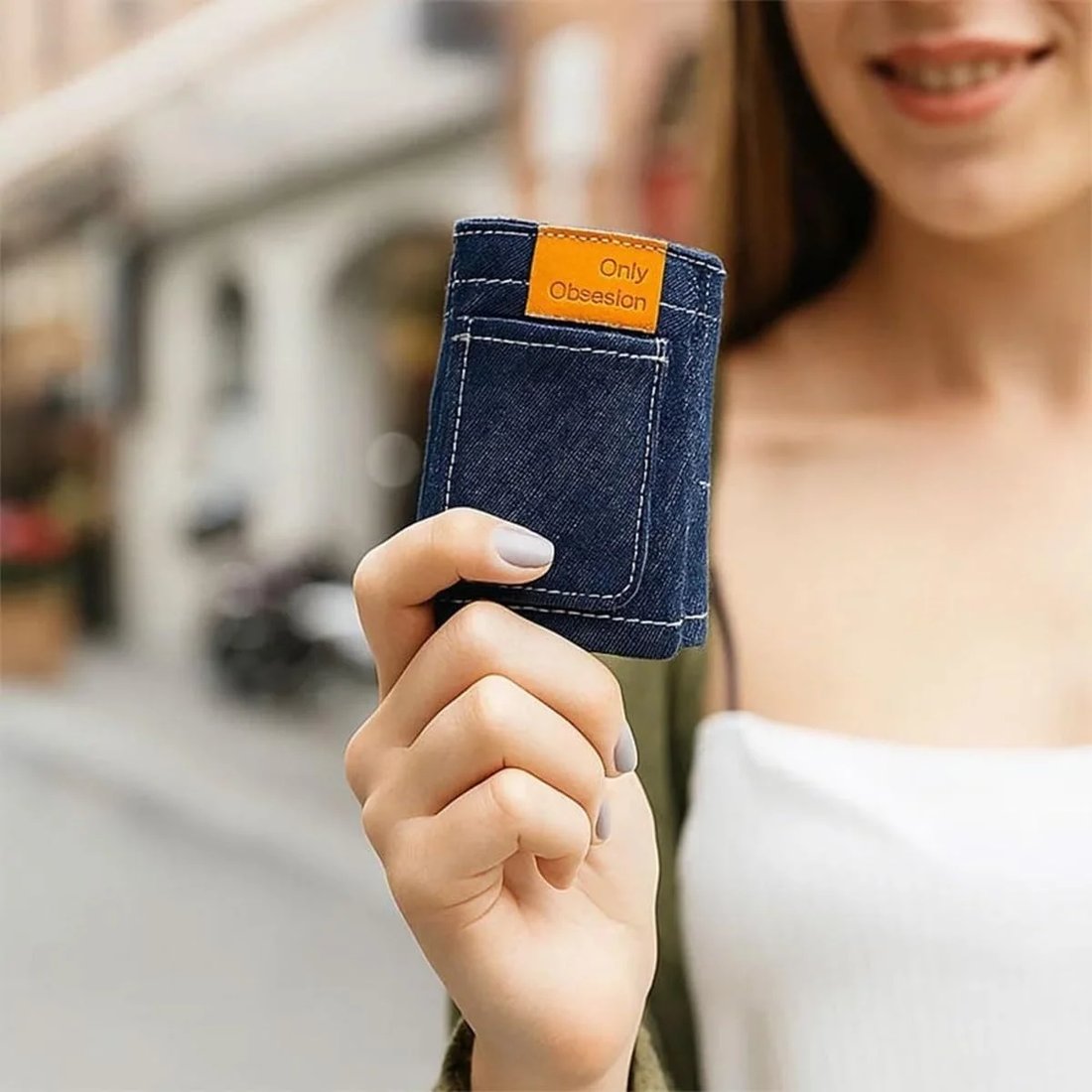 👖Pocket-sized mini denim wallet/card holder, portable