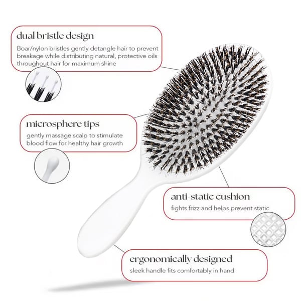 🔥LAST DAY 49% OFF🔥 🏆 Miracle Brush – Smoother, Stronger, Shinier Hair - Boar Bristle Brush with Nylon Bristles and Microsphere Massaging Tips