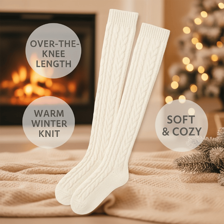 🎄 Women’s Knitted Twist Over-the-Knee Christmas Stockings