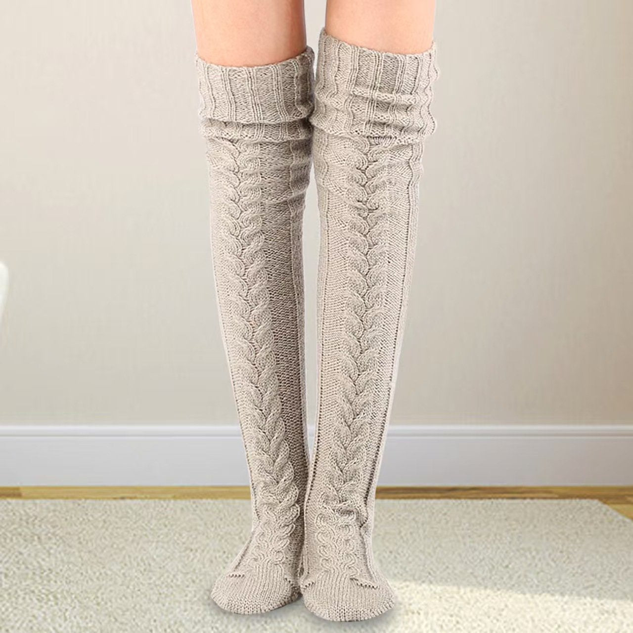 🎄 Women’s Knitted Twist Over-the-Knee Christmas Stockings