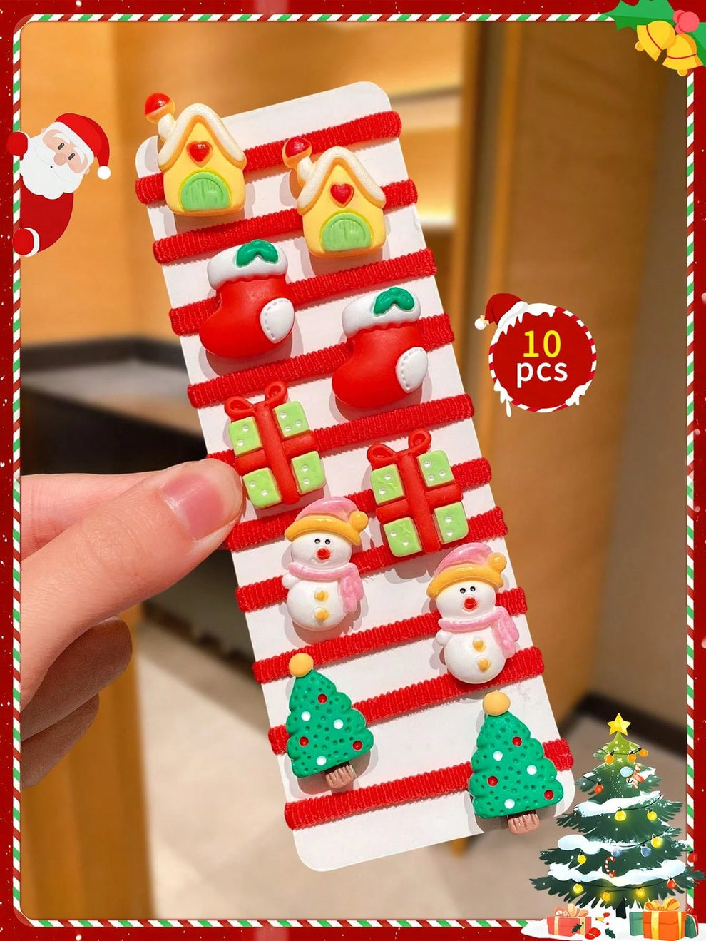 🎄10pcs/Set Cute Christmas Hair Scrunchies, Ideal For Holiday Hairstyles🎀