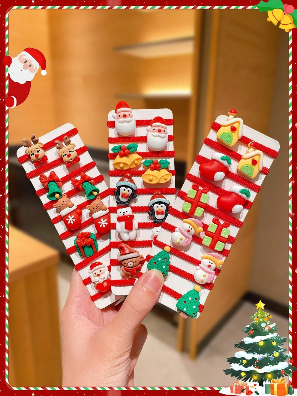 🎄10pcs/Set Cute Christmas Hair Scrunchies, Ideal For Holiday Hairstyles🎀