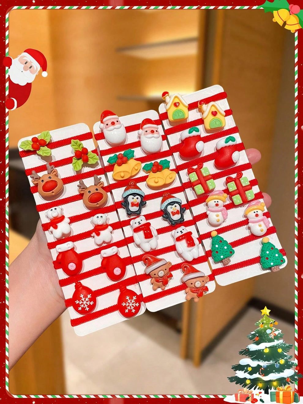 🎄10pcs/Set Cute Christmas Hair Scrunchies, Ideal For Holiday Hairstyles🎀