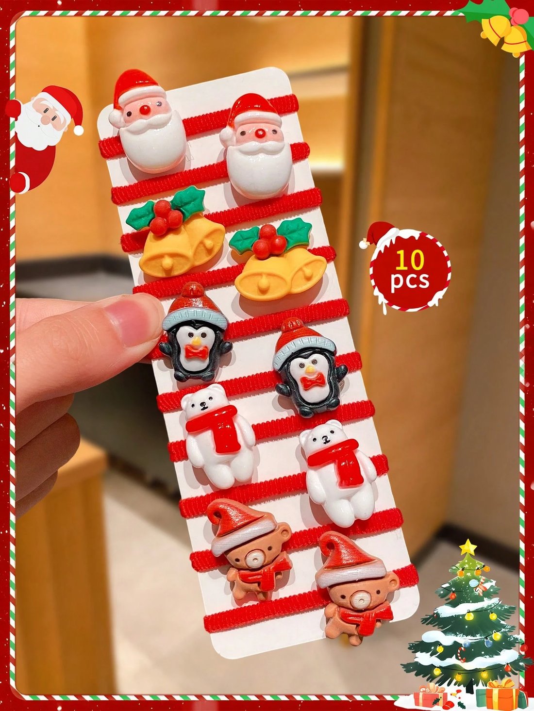 🎄10pcs/Set Cute Christmas Hair Scrunchies, Ideal For Holiday Hairstyles🎀