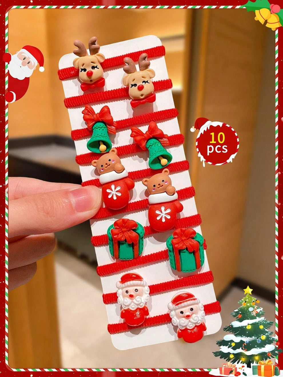 🎄10pcs/Set Cute Christmas Hair Scrunchies, Ideal For Holiday Hairstyles🎀