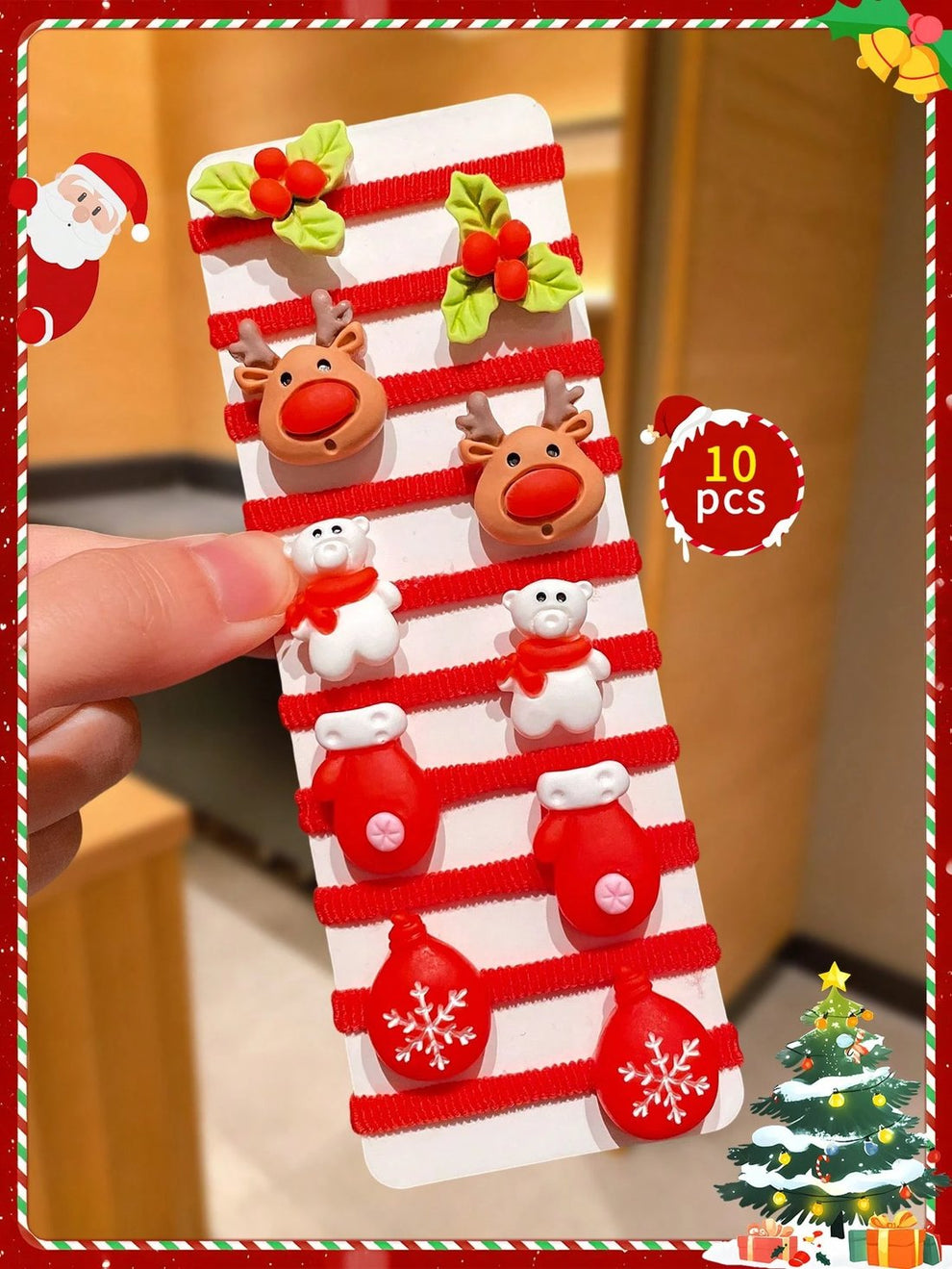 🎄10pcs/Set Cute Christmas Hair Scrunchies, Ideal For Holiday Hairstyles🎀