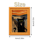 Black Cat Oil Painting Wooden Fridge Magnet Frame