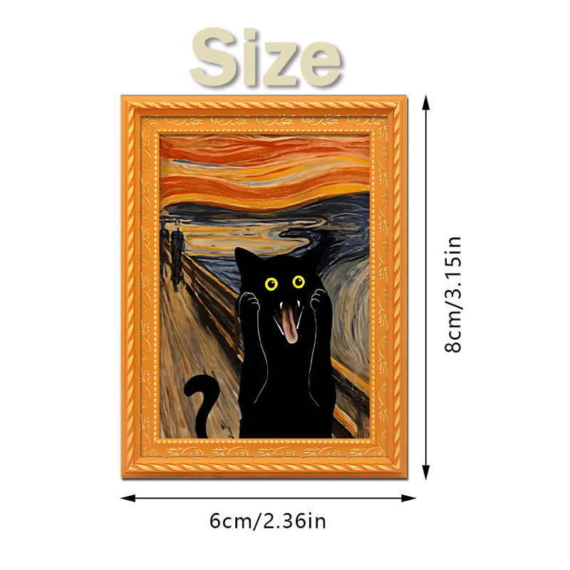 Black Cat Oil Painting Wooden Fridge Magnet Frame